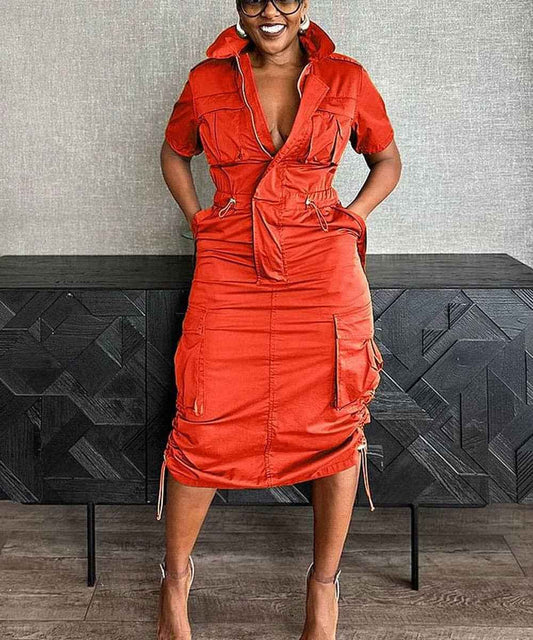 Multi-pocket Cargo Drawstring Pocket Dress for Casual Style