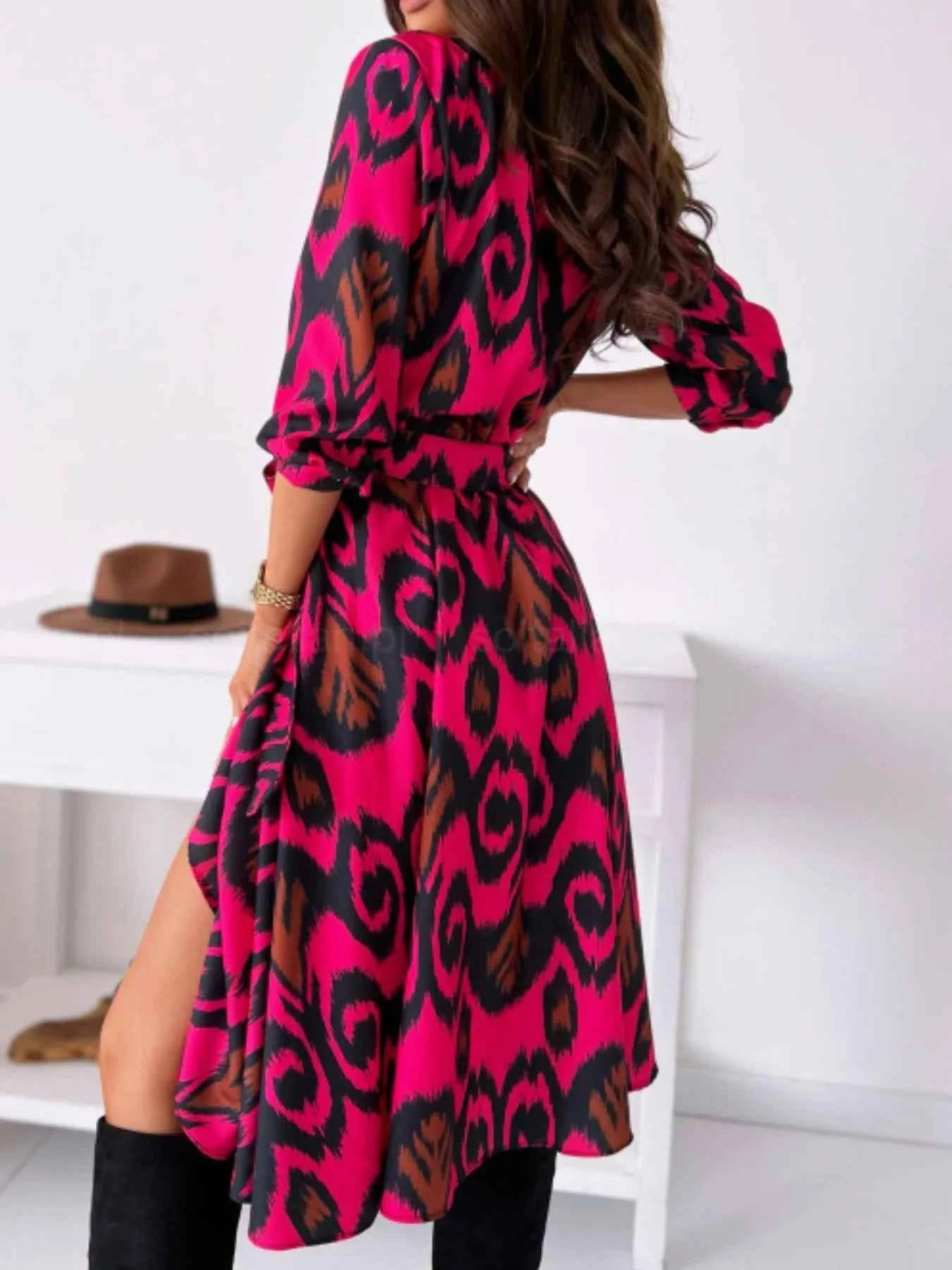 Printed Tie Waist Midi Dress