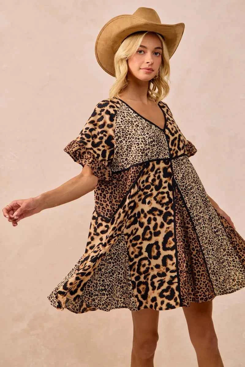 BiBi Leopard Prints Mix and Match Short Sleeves Dress