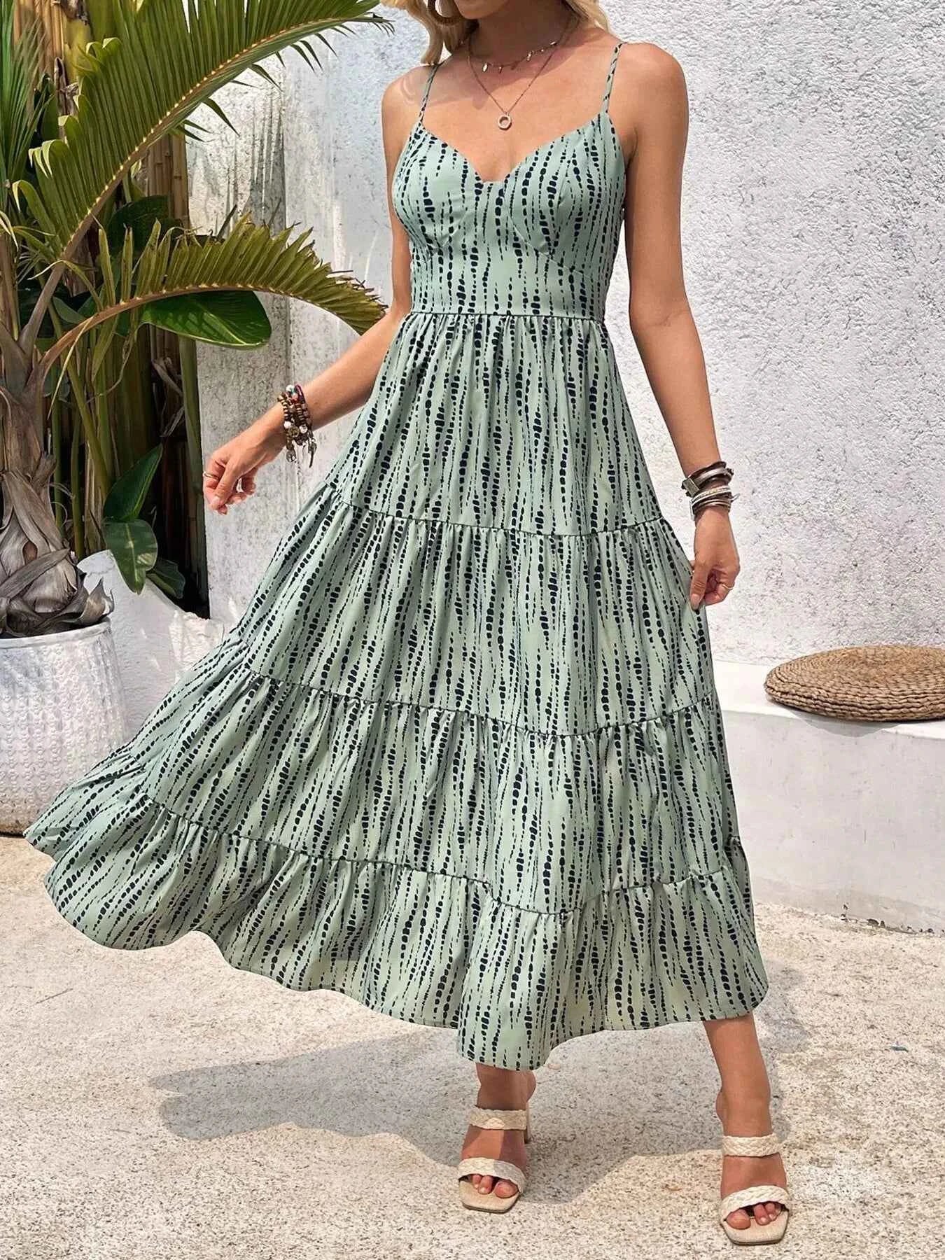 Tie Back Tiered Midi Cami Dress
