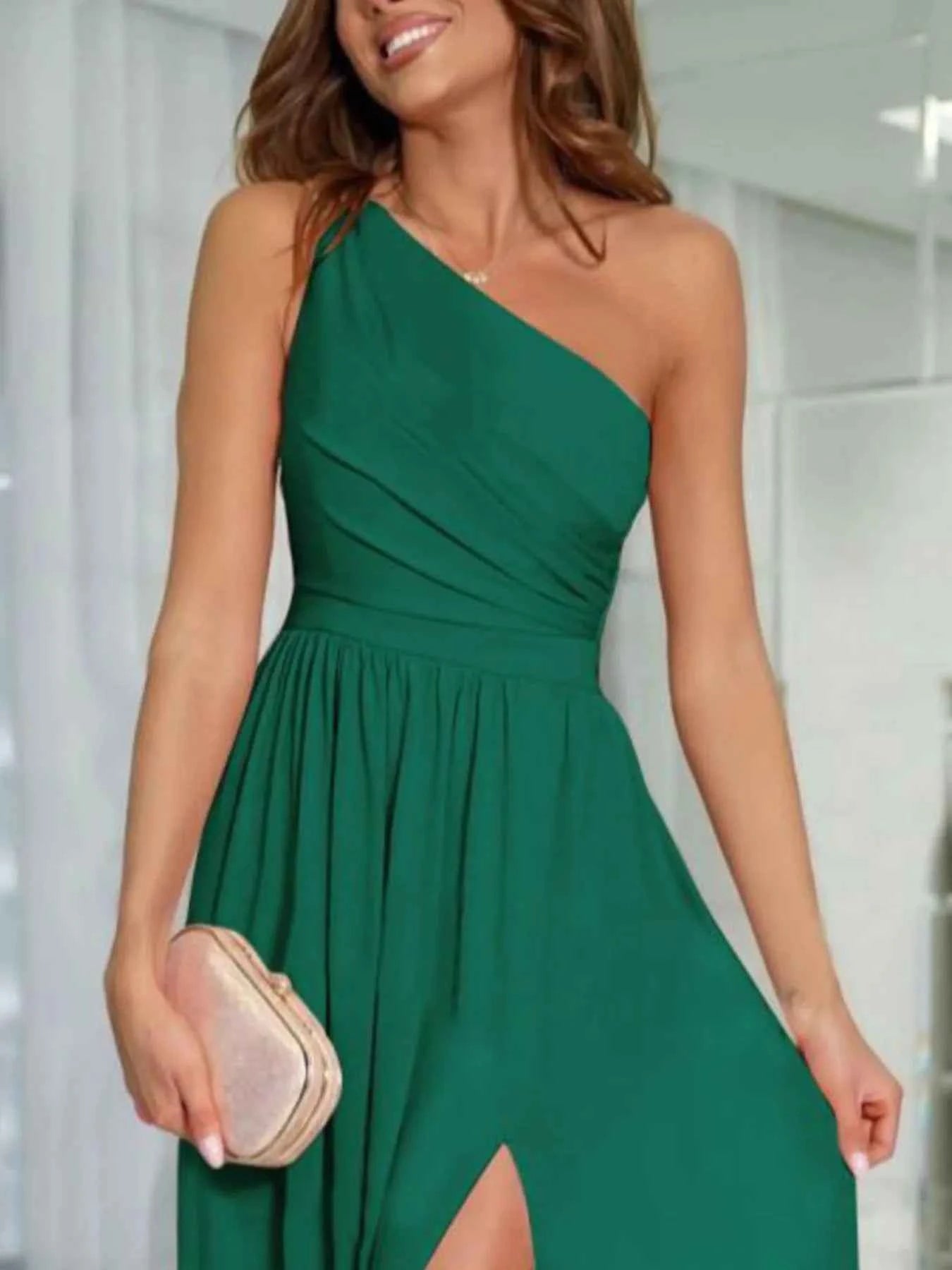 One-Shoulder High Slit Dress
