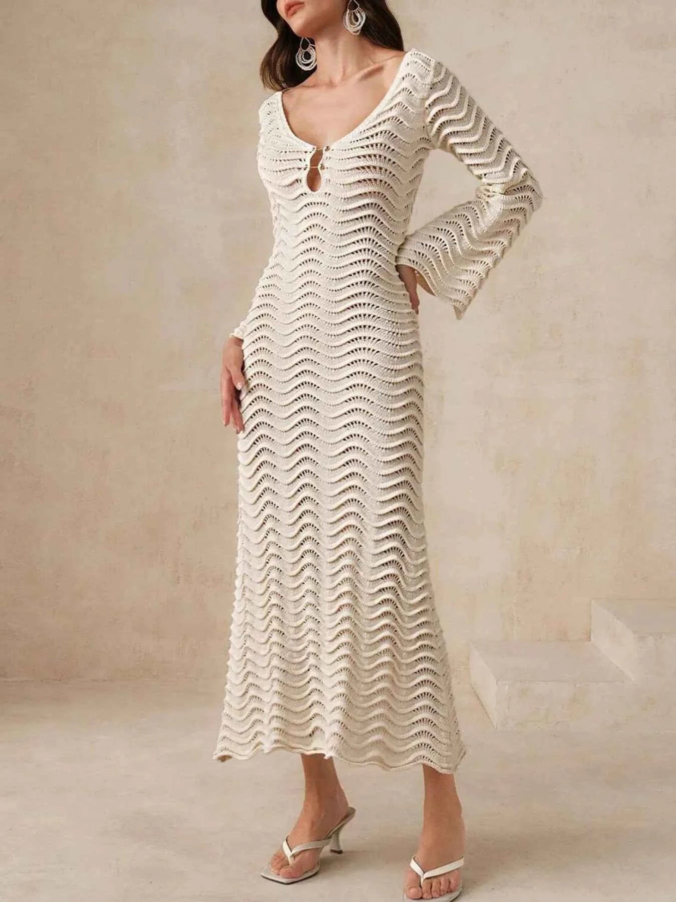 Wave Openwork Crochet Maxi Knit Dress