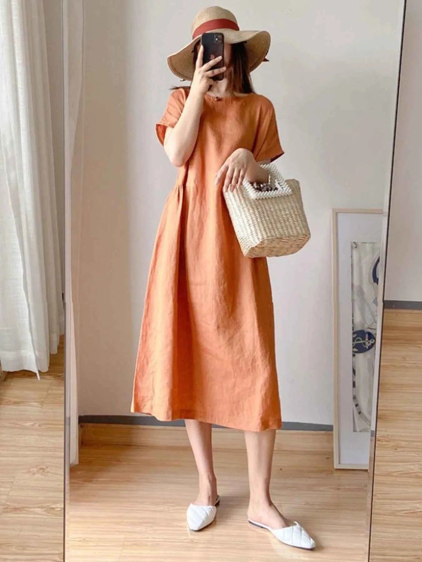 Full Size Casual Round Neck Midi Dress Plus Size