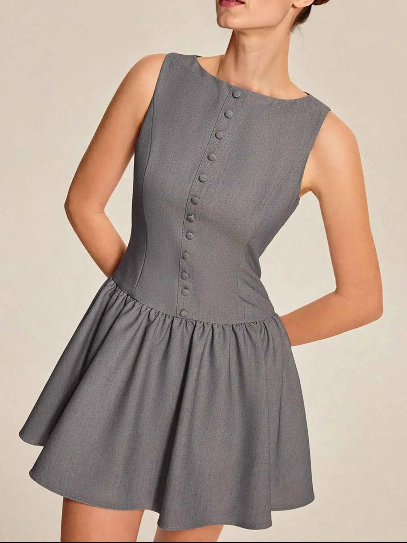 Round Neck Sleeveless Ruffled Mini Dress
