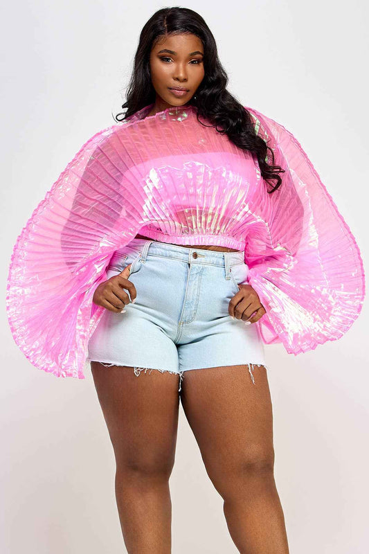 Plus Billowing Pleated Sheer Crop Top & Tube Top Set