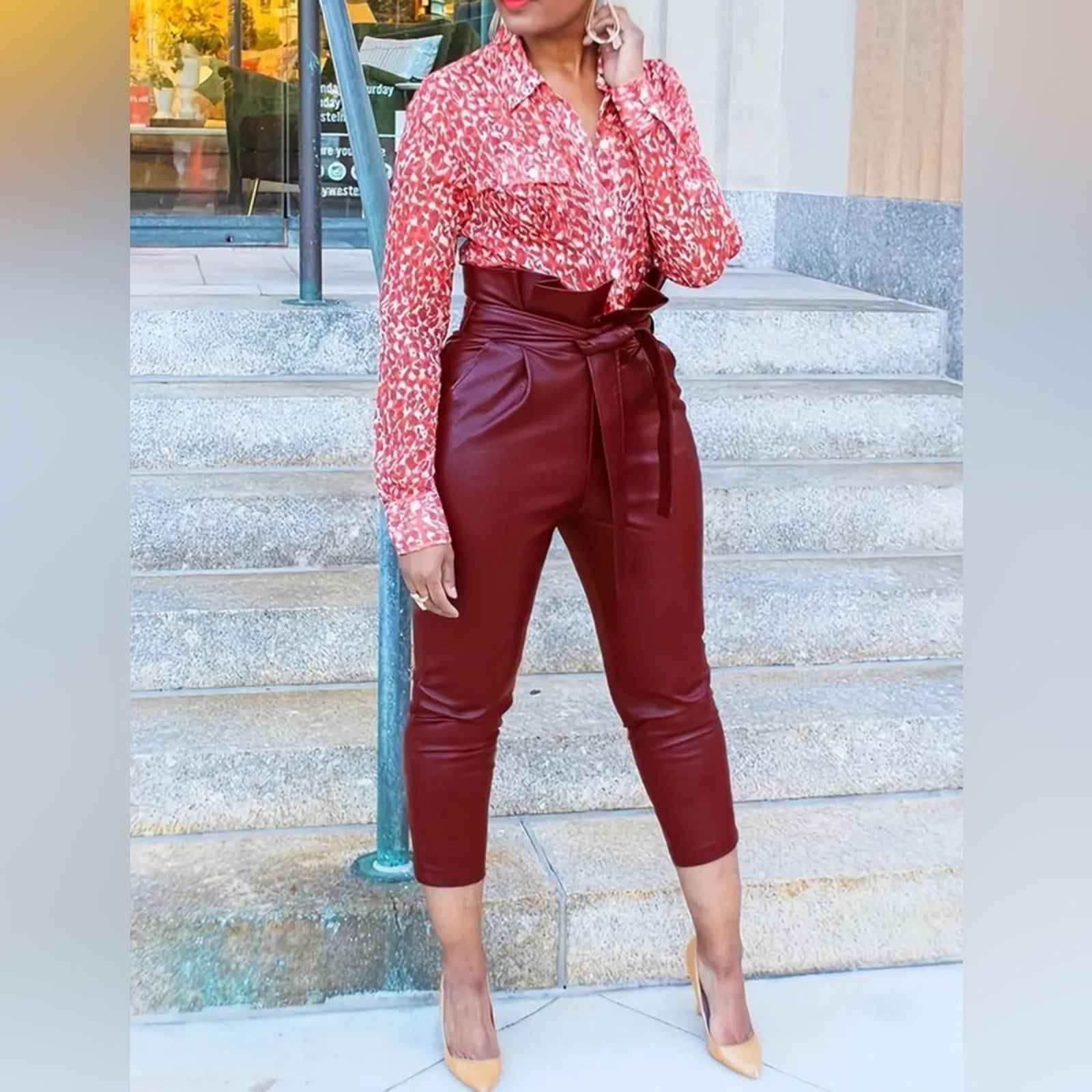 Cross-Border Women’s Fashion High-Waisted Belted Mid-Length Pants