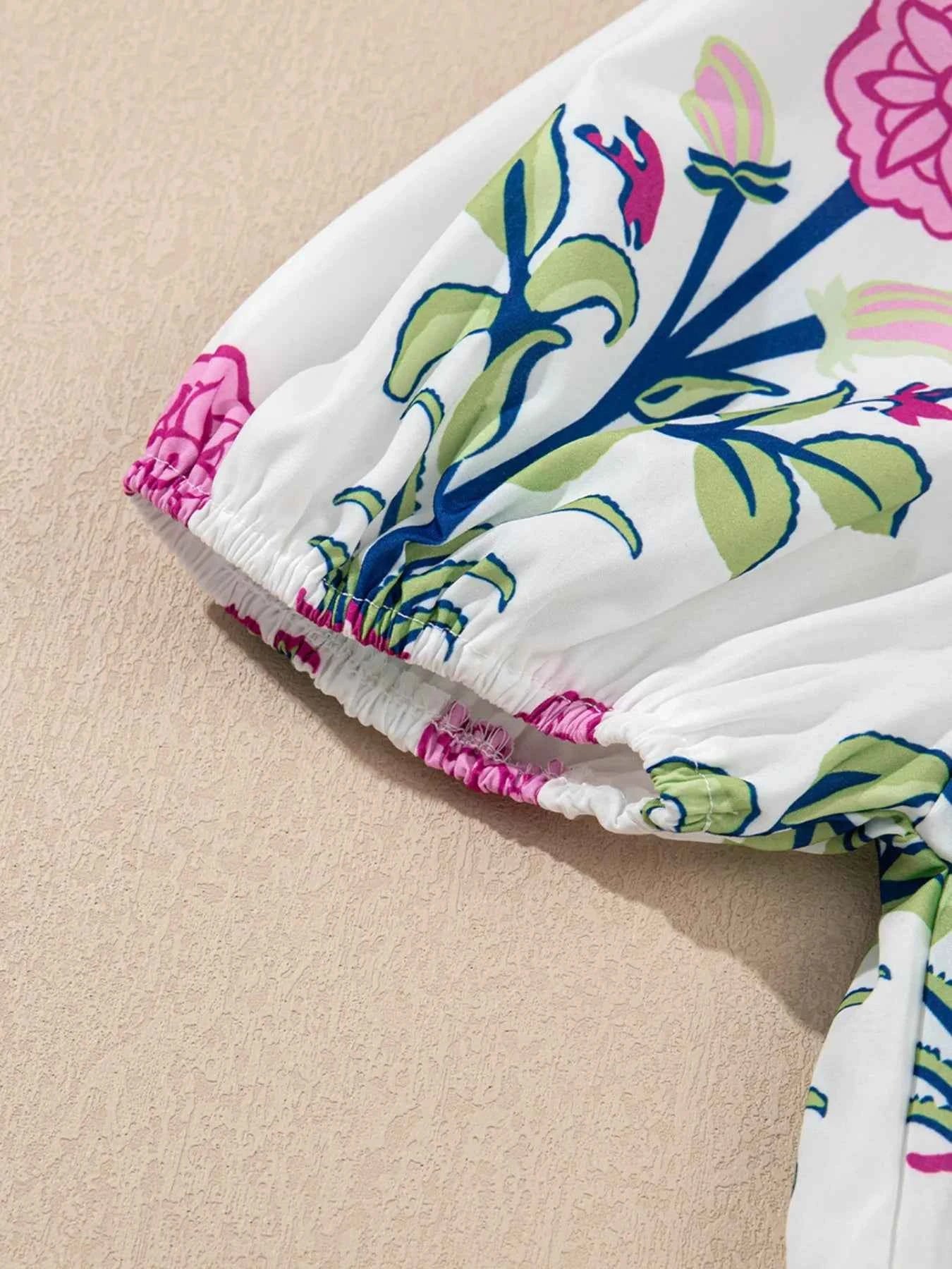 Printed Short Sleeve Midi Dress with Pockets