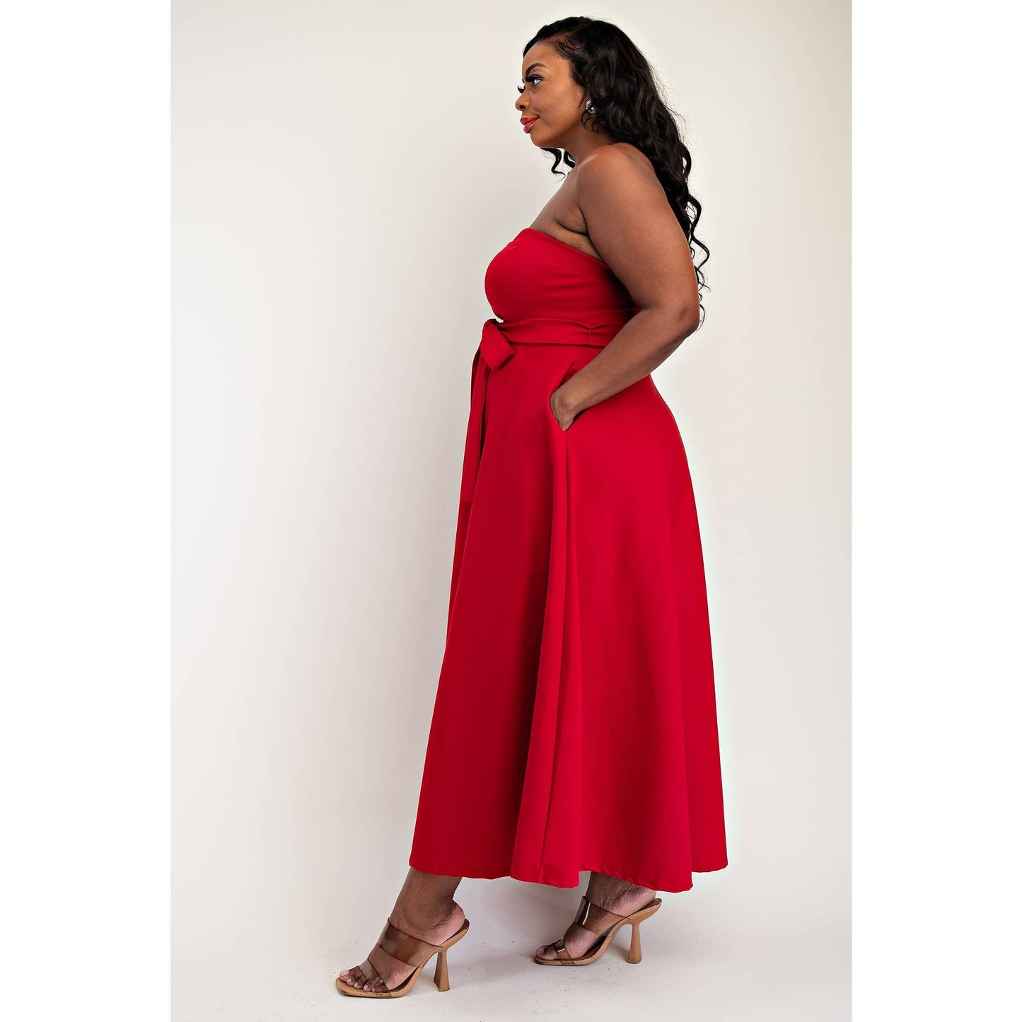 74555cd PLUS SIZE KNIT TUBE MAXI DRESS WITH SELF BELT