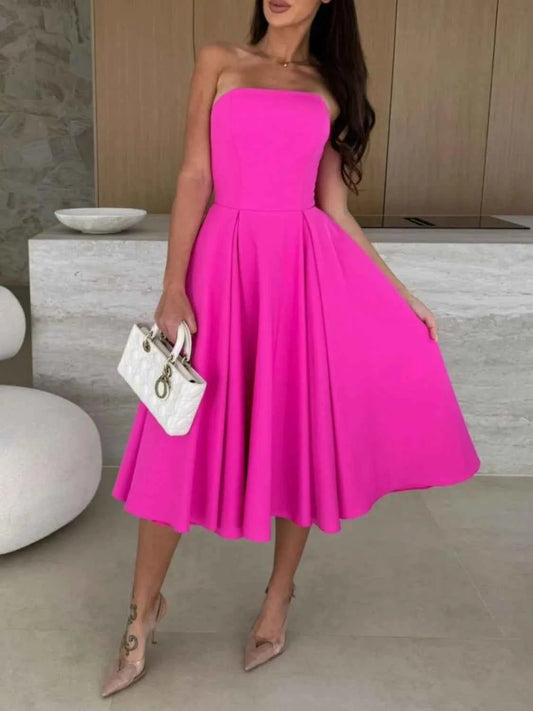 Solid Color Tube Midi Dress