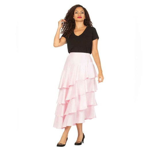 Style by Giovanna Chic Pink Midi Tiered Skirt for Cocktail Events