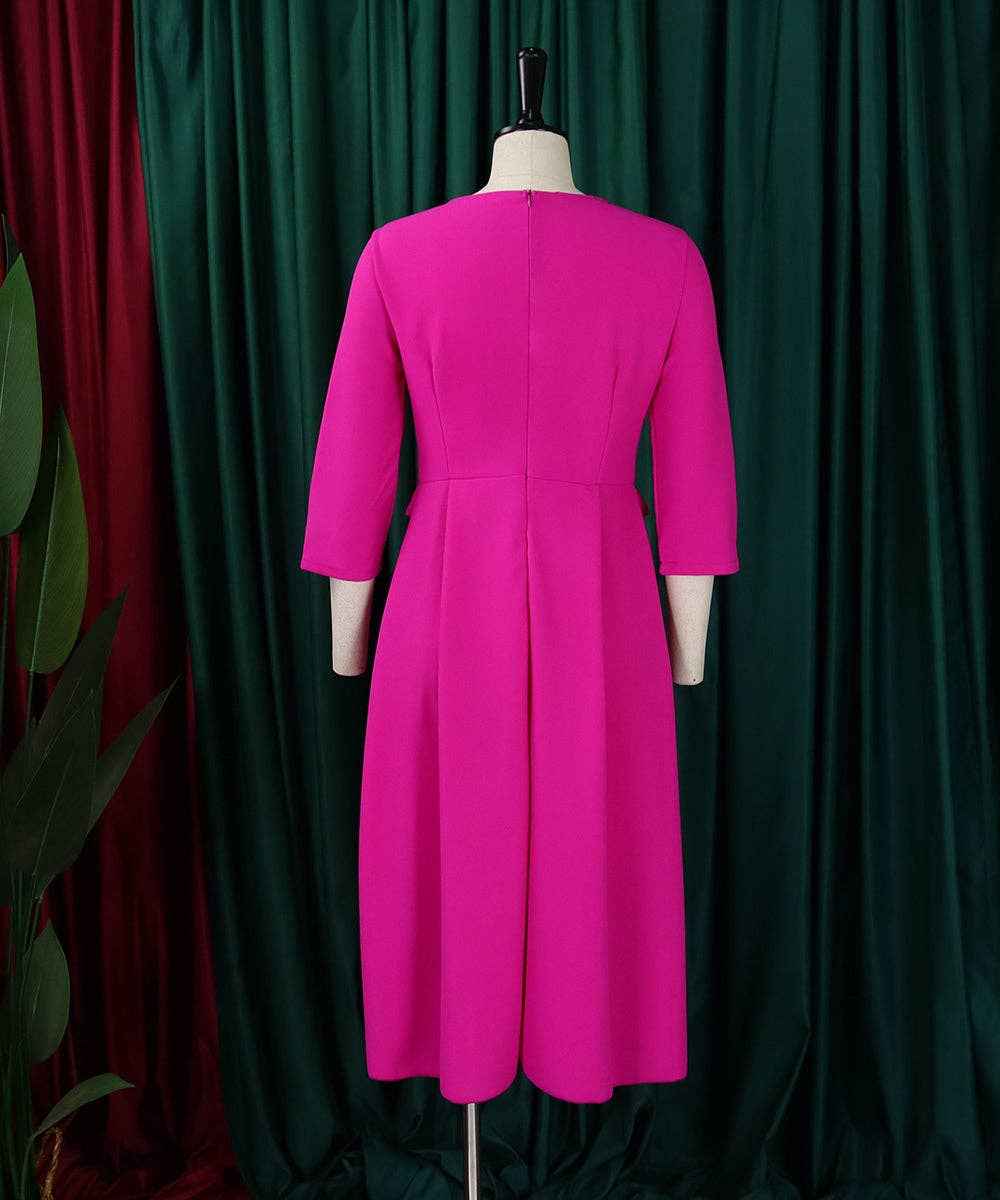 Solid Color Pleated Large Size Dress in Pink Deep Blue and Rose
