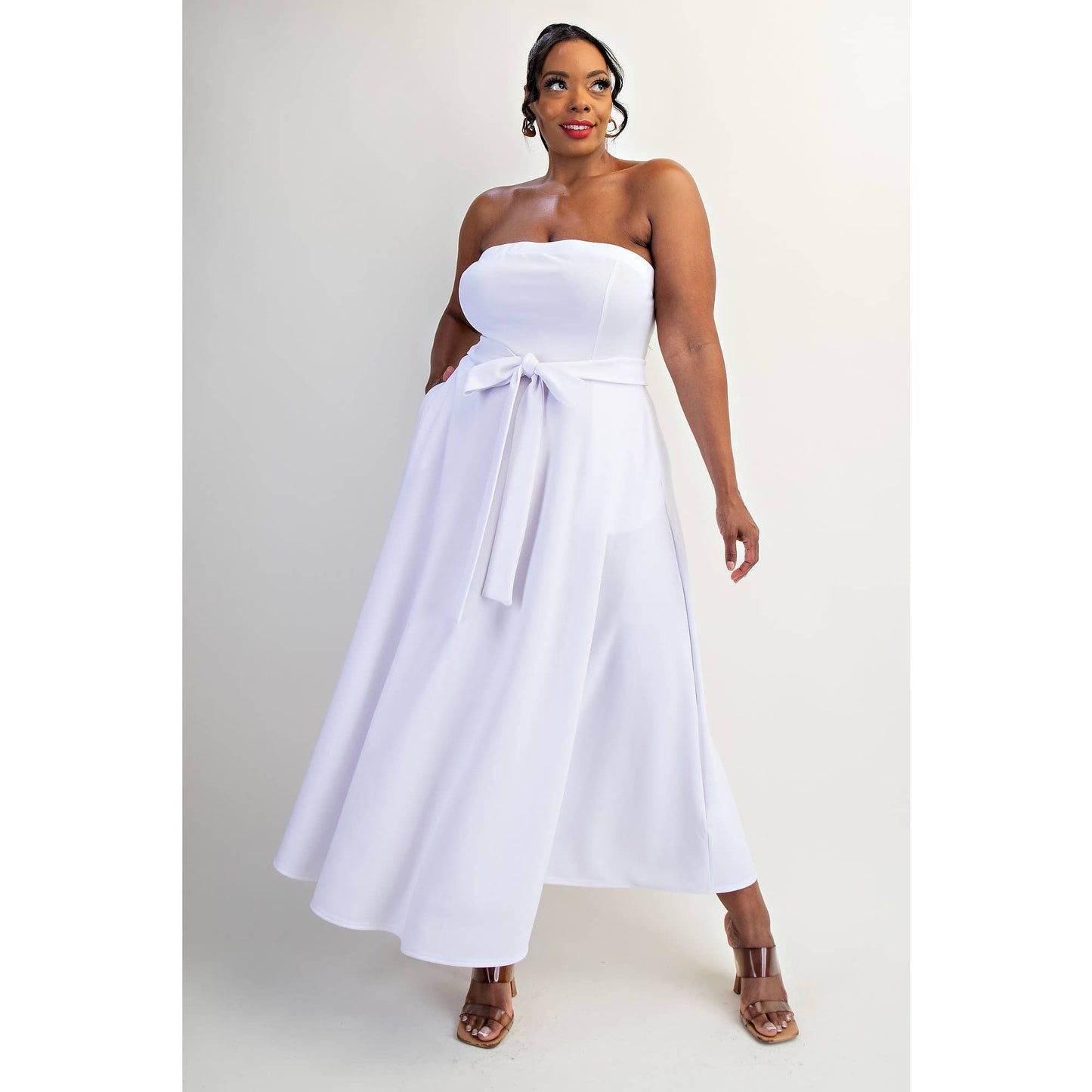 74555cd PLUS SIZE KNIT TUBE MAXI DRESS WITH SELF BELT