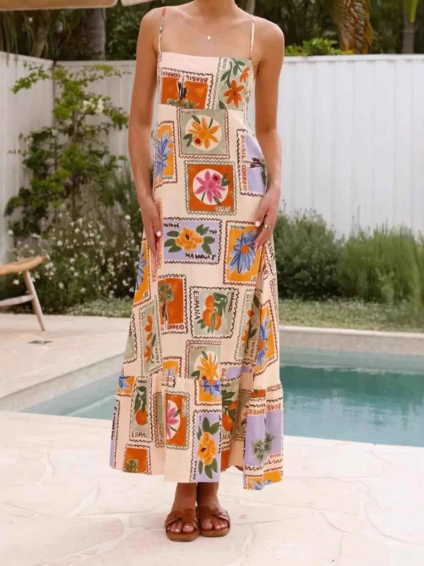 Printed Strapless Maxi Cami Dress