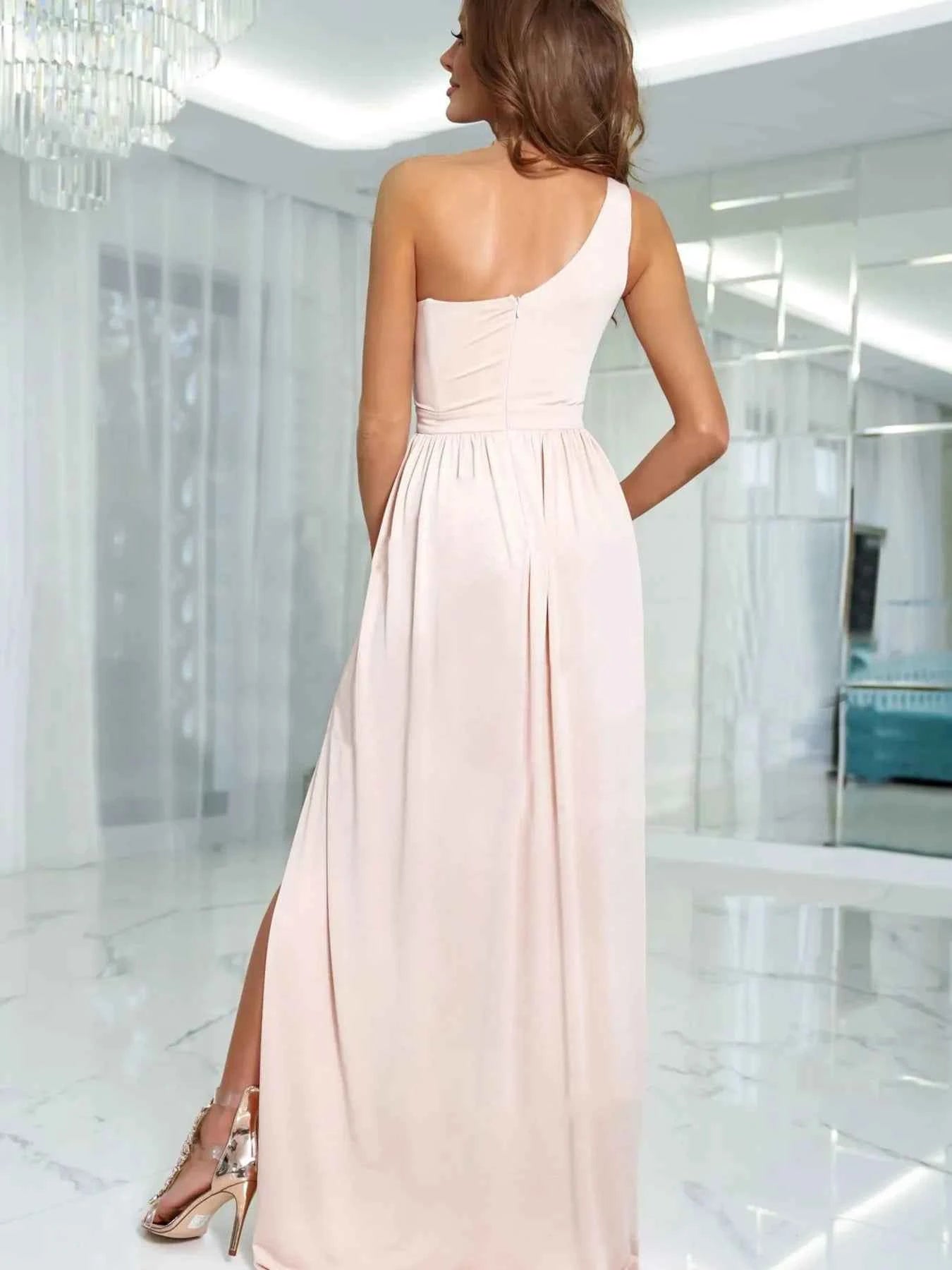 One-Shoulder High Slit Dress