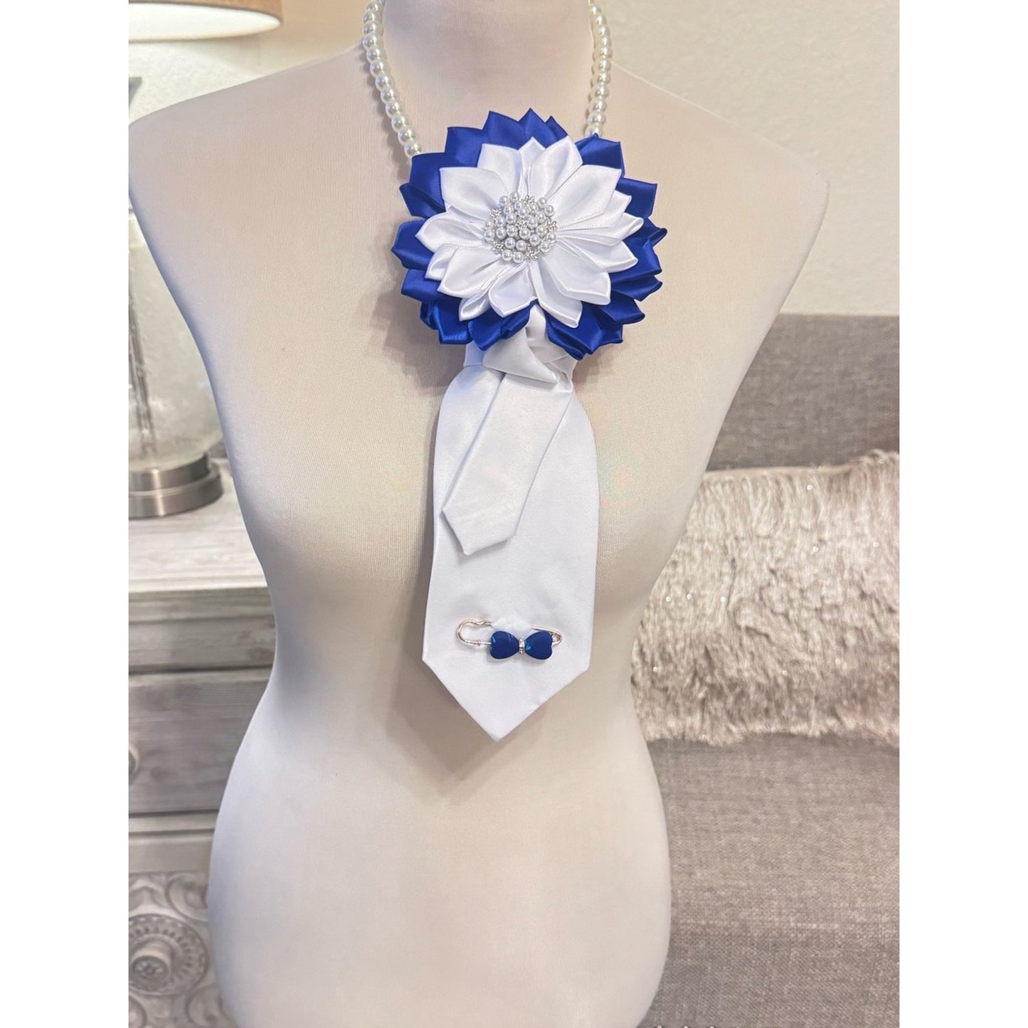 Grace in Blue & White Floral Necktie Necklace | Sisterhood Statement Piece