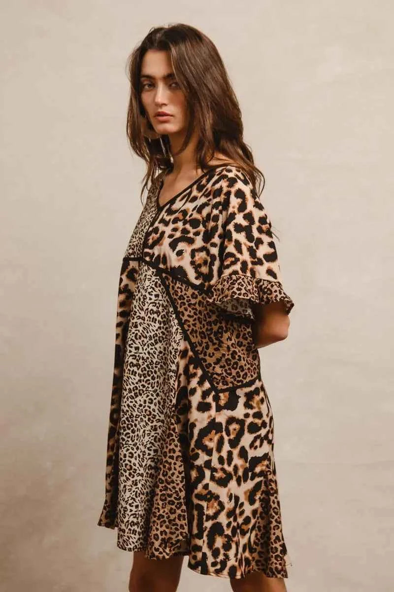 BiBi Leopard Prints Mix and Match Short Sleeves Dress
