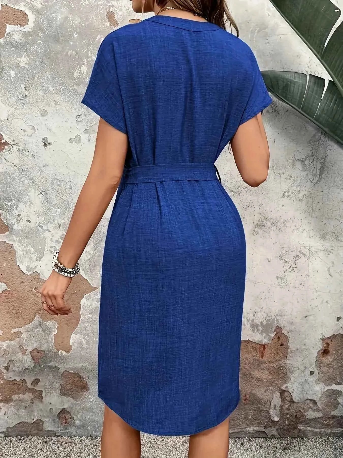 Textured Notched Tie-Waist Dress