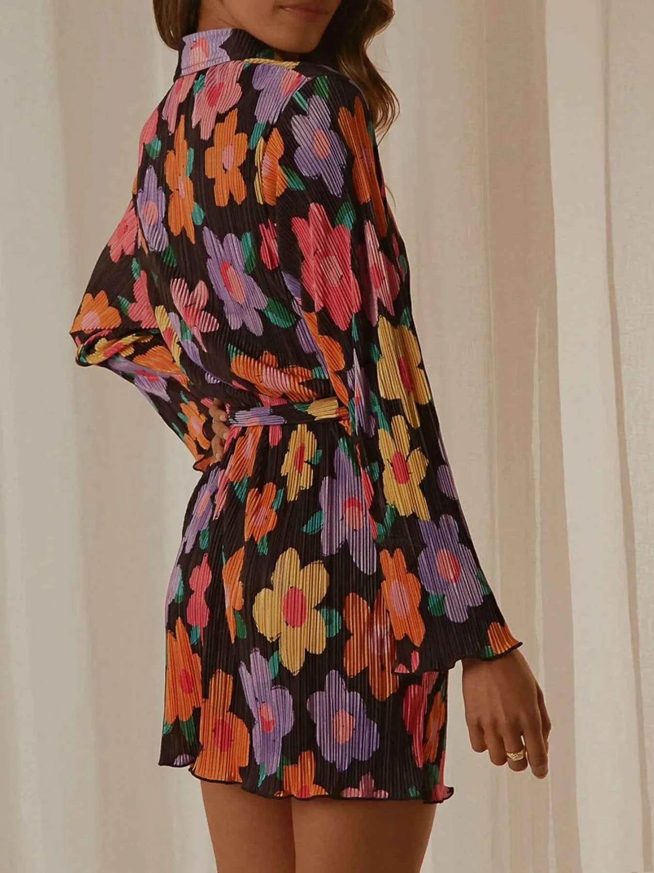 Printed Long Sleeve Mini Dress