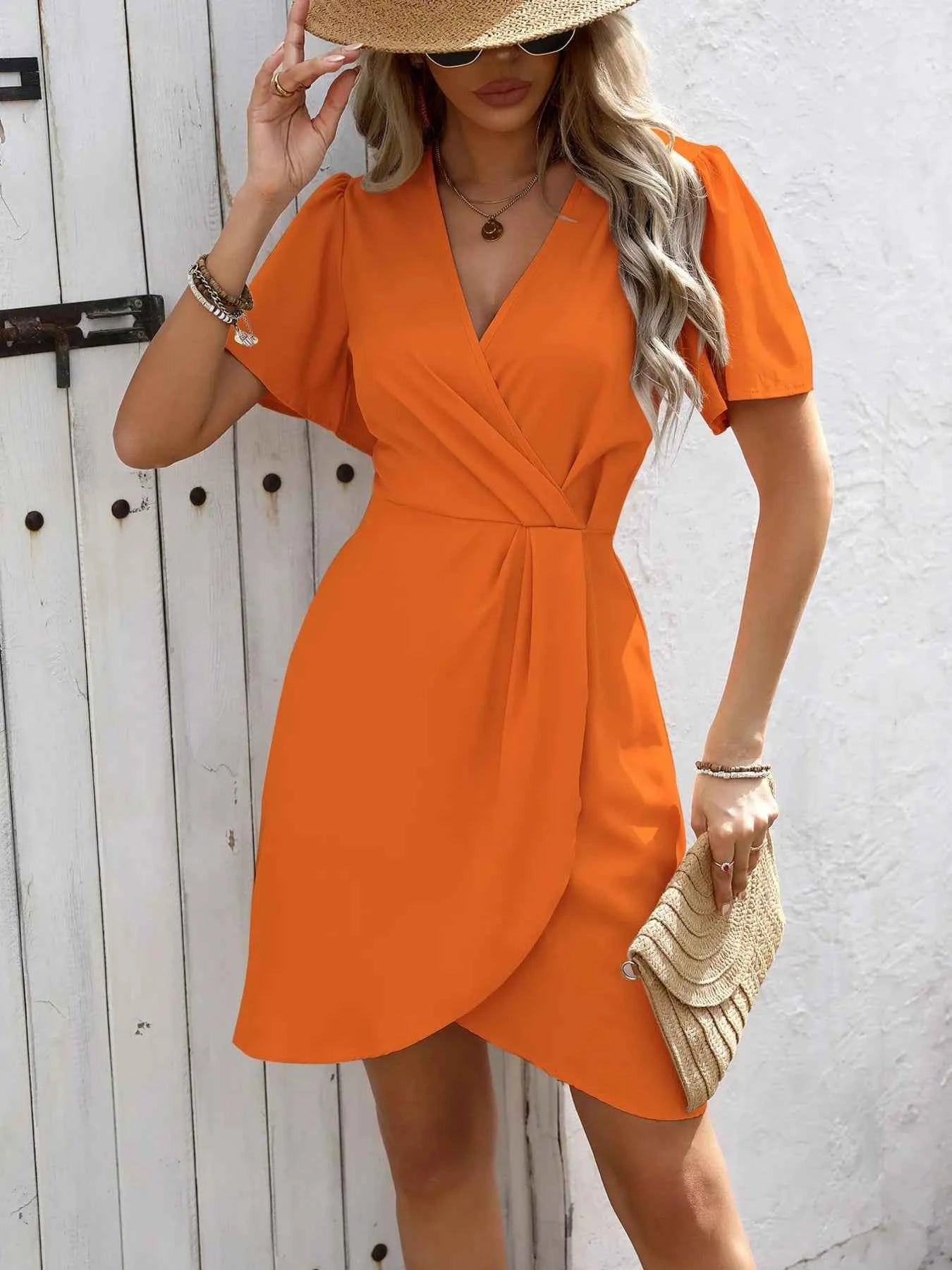 Surplice Short Sleeve Mini Dress