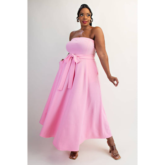 PLUS SIZE KNIT TUBE MAXI DRESS WITH SELF BELT