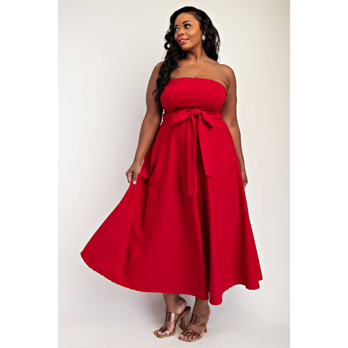 74555cd PLUS SIZE KNIT TUBE MAXI DRESS WITH SELF BELT
