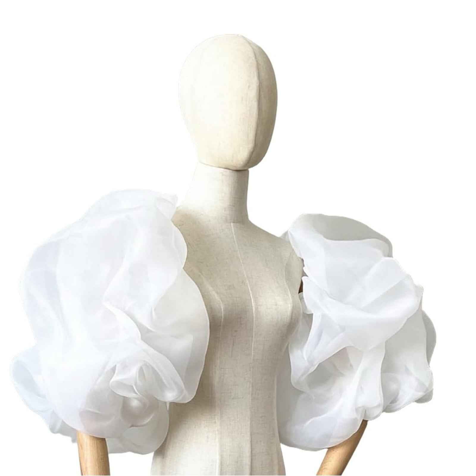 White Organza Couture Puff Sleeve Bridal Top – Dramatic Wedding Statement Piece