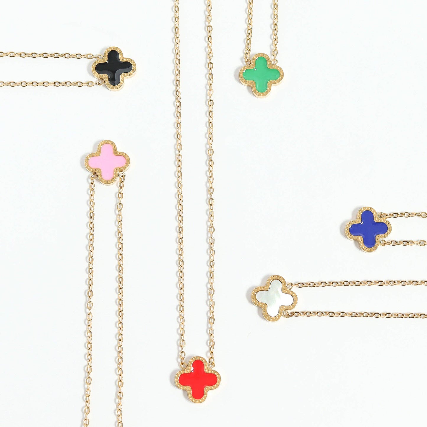 18K Gold PVD Stainless Steel Lucky Clover Charm Necklace