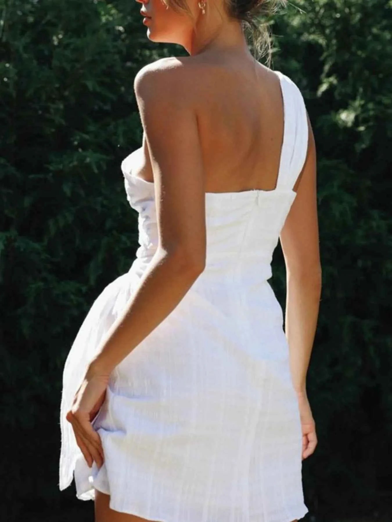 Ruched One-Shoulder Mini Dress