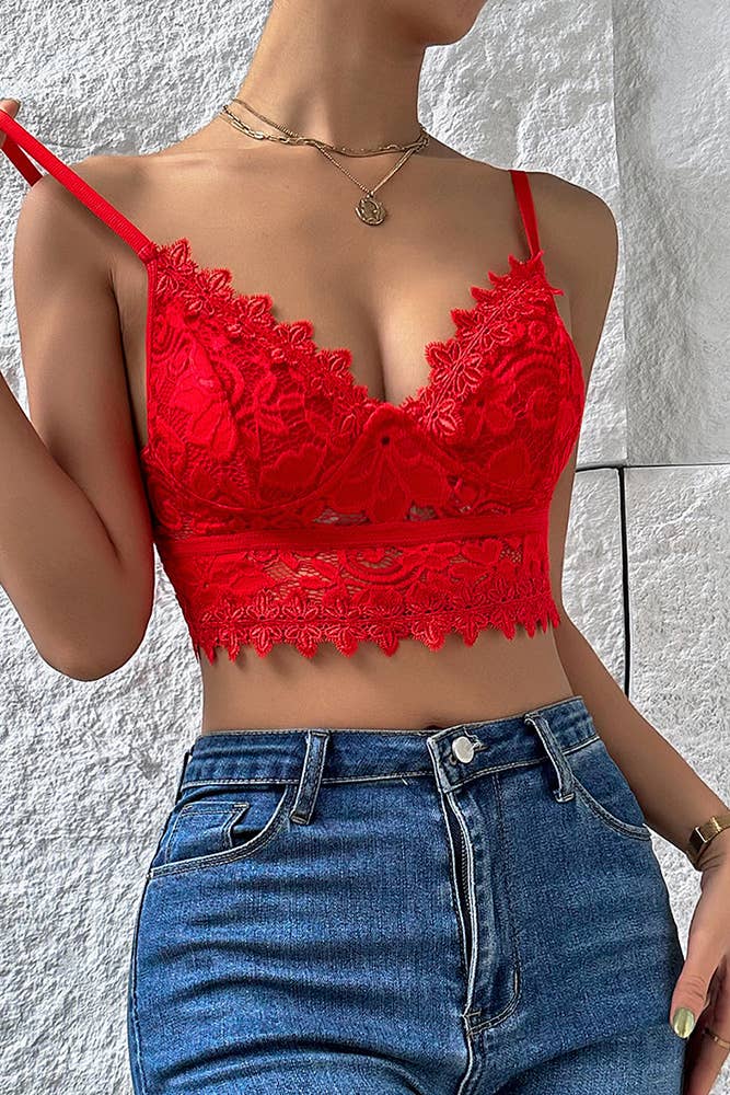 Plain Full Lace V Neck Bracelet Crop Top ZK138