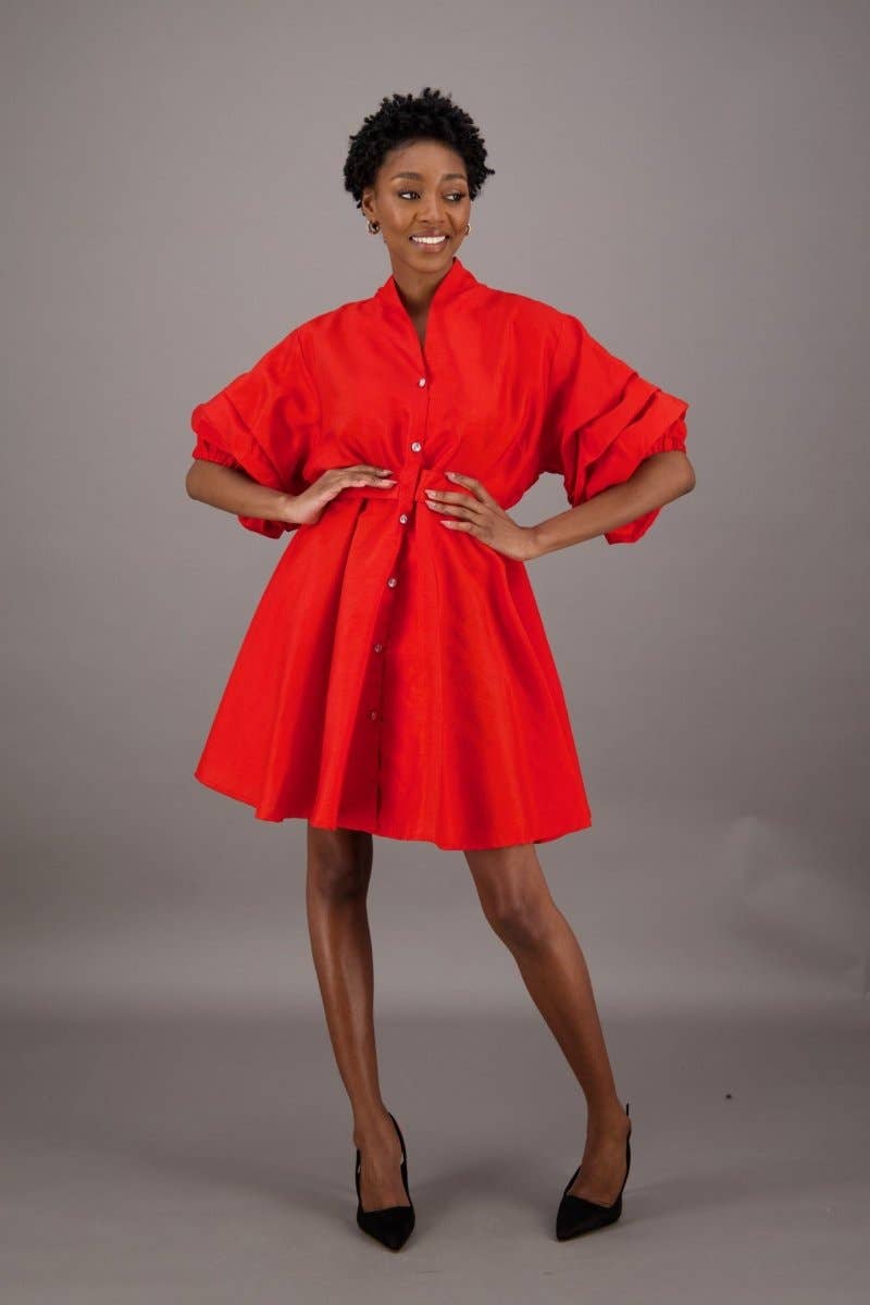 Black Satin Button-Up Flare Shirt Dress