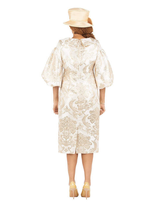 Giovanna Brocade Shift Dress with Puff Sleeves & Vintage Collar