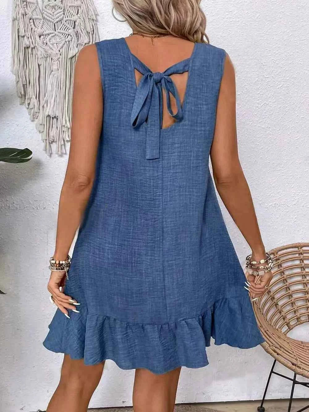Ruffled Hem Round Neck Sleeveless Dress