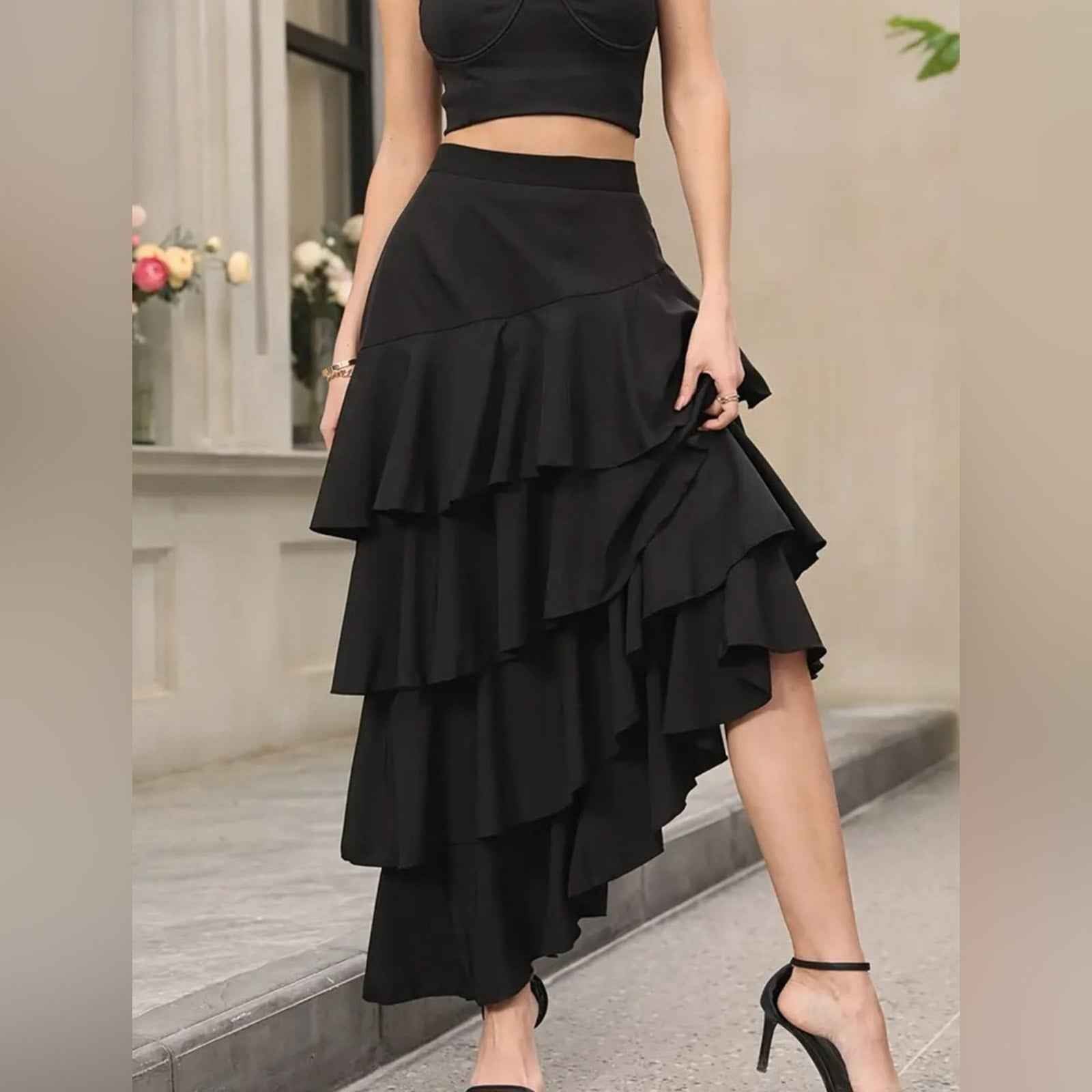 Elegant Ruffle Hem Tiered Skirt - High Waist Perfect for Womens Curvy Figure