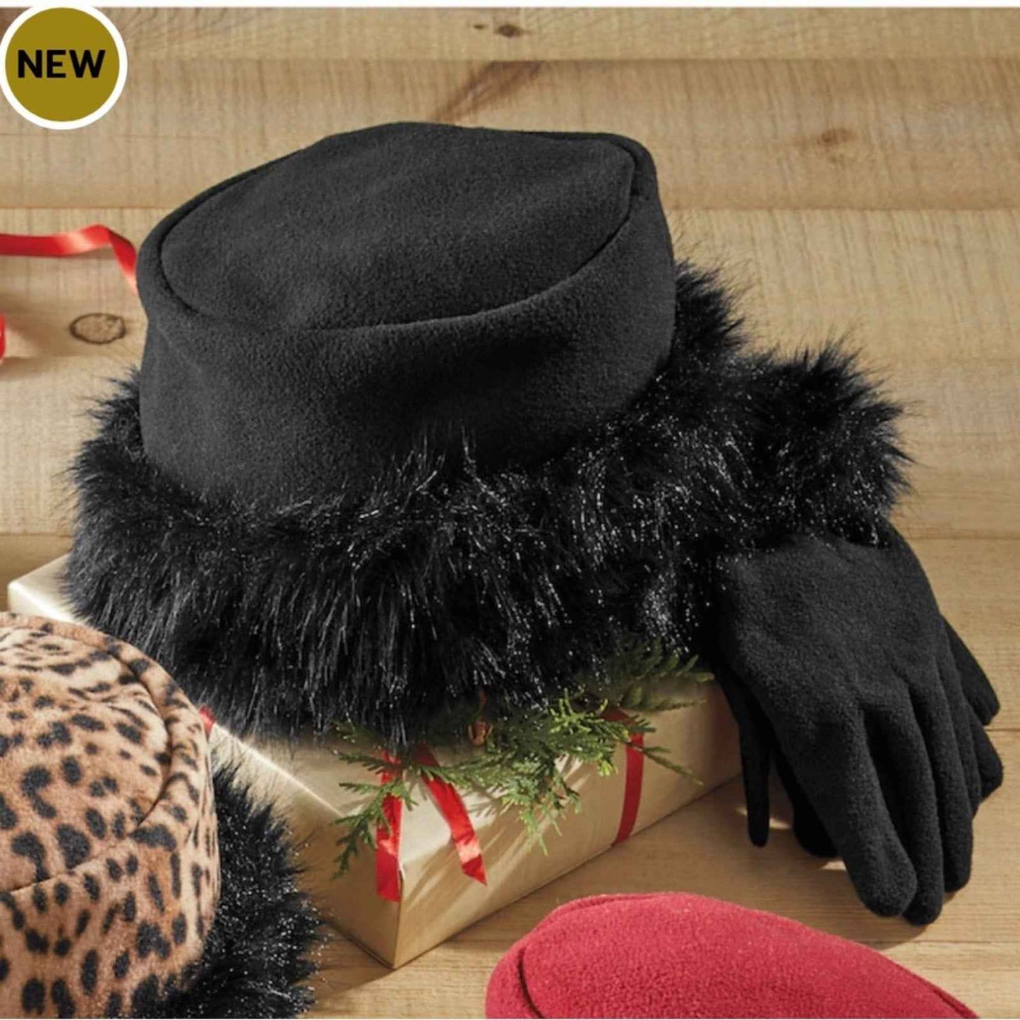 Elegant Churchwear Fleece Hat & Glove Set with Faux Fur Trim – Sunday Chic