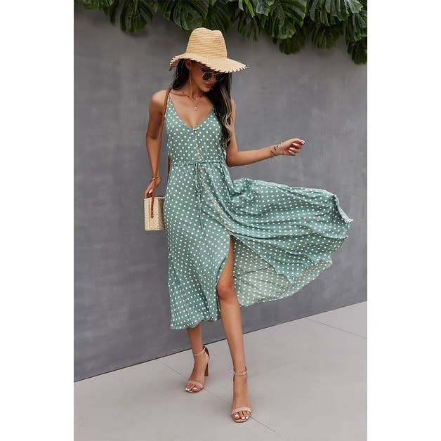 V Neck Polka Dot Sleeveless Dress