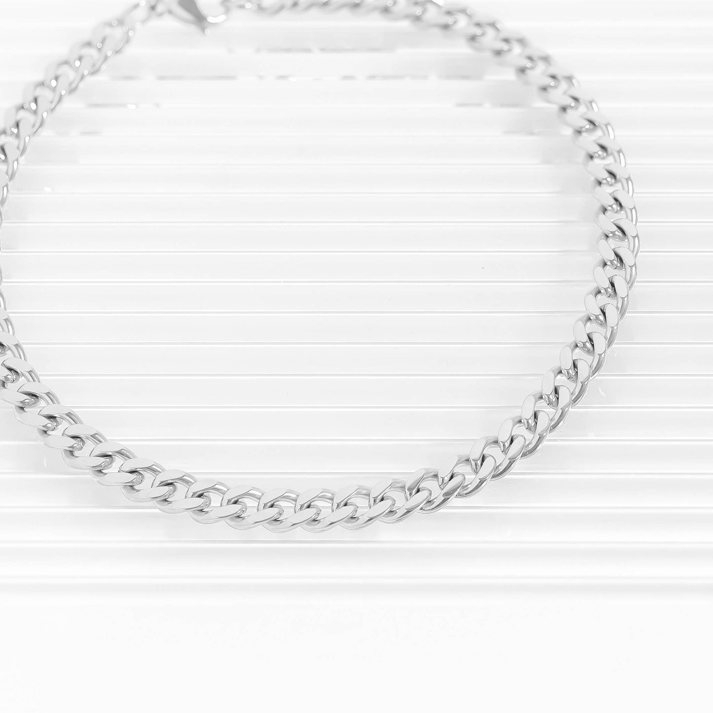 Stainless Steel Diamond Cut Curb Chain Bracelet or Anklet