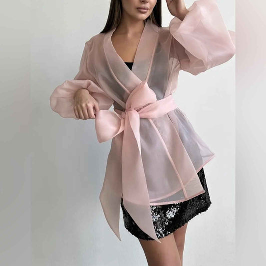 Plus Size Sheer Mesh Kimono Cardigan ORGANZA