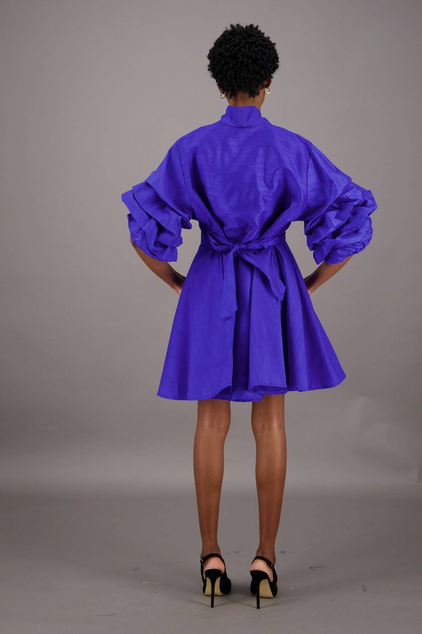 Black Satin Button-Up Flare Shirt Dress – Luxe Minimalist Elegance