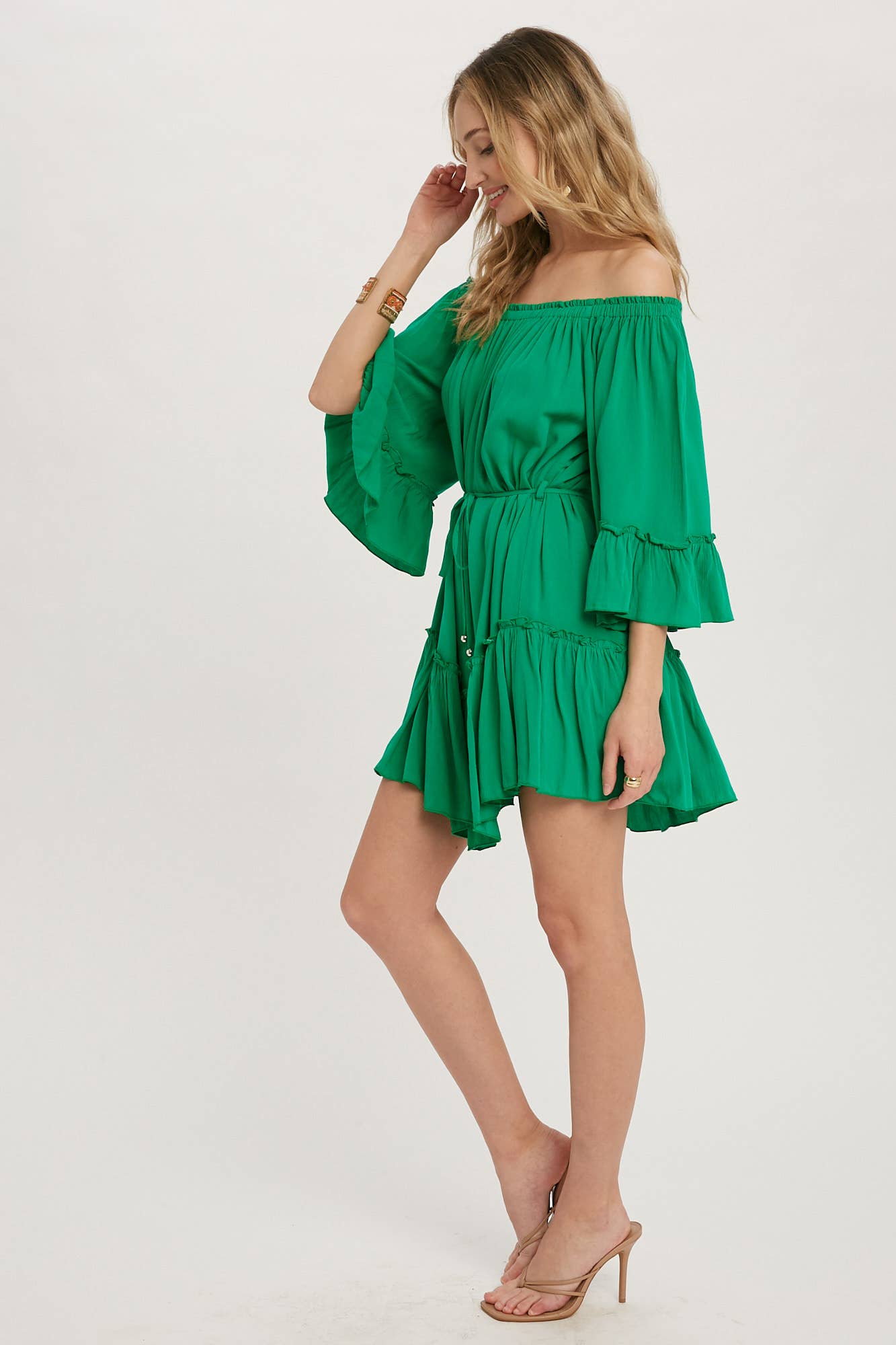 RUFFLED SOLID BOHO DRESS