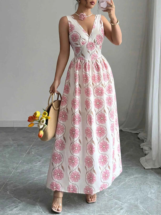 Floral Print Sleeveless Maxi Dress