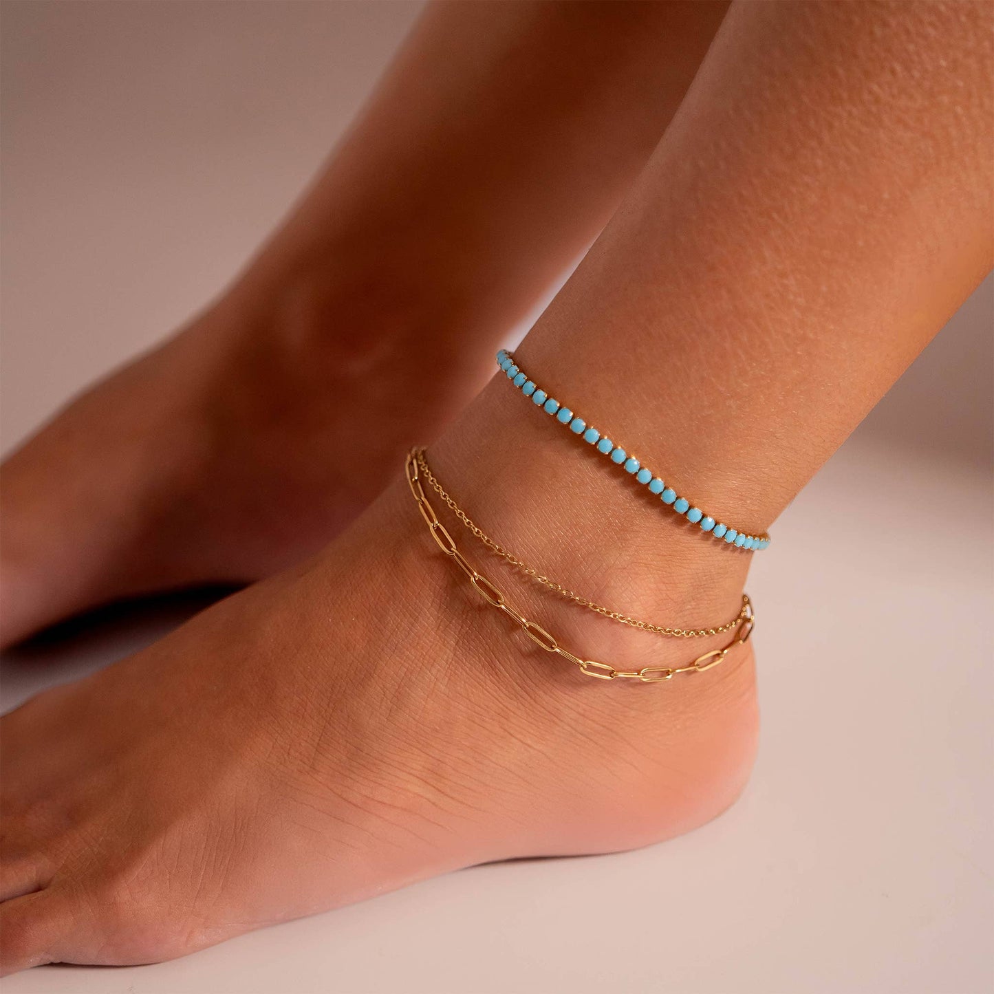 2 Row Stainless Steel Loop and Paperclip Chain Anklet