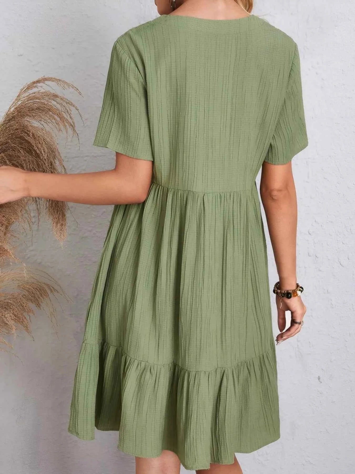 V-Neck Tiered Dress with Flutter Sleeves