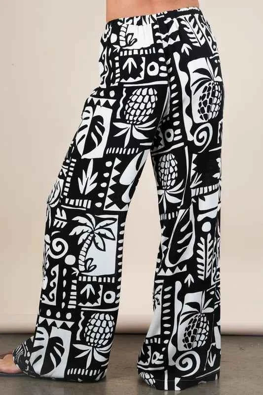 VERY J Printed Casual Wide Leg Resort Pants