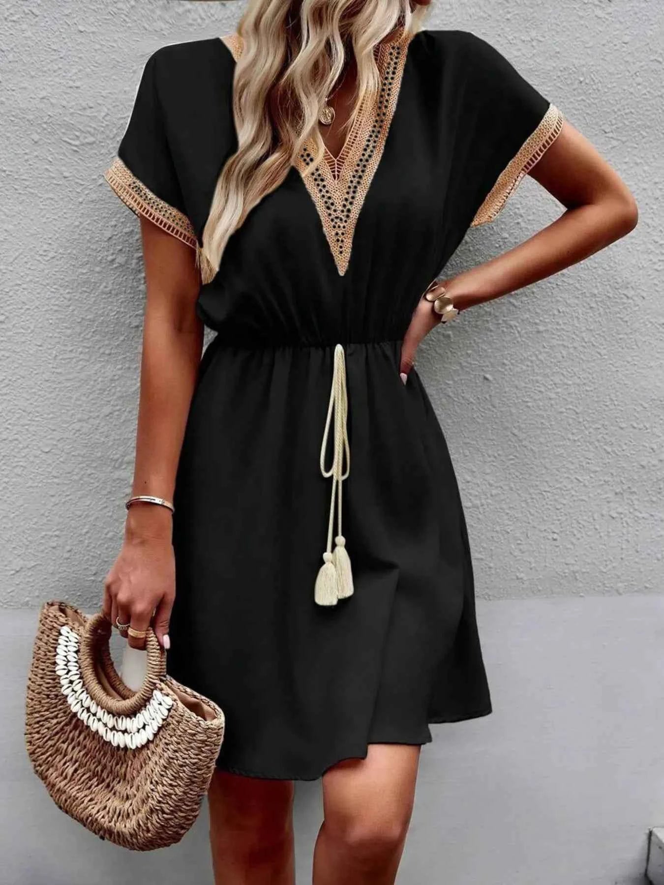 V-Neck Short Sleeve Mini Dress