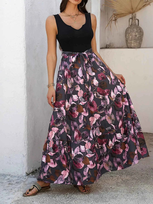 Floral Print Wide Strap Maxi Tank Dress