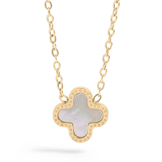 18K Gold PVD Stainless Steel Lucky Clover Charm Necklace