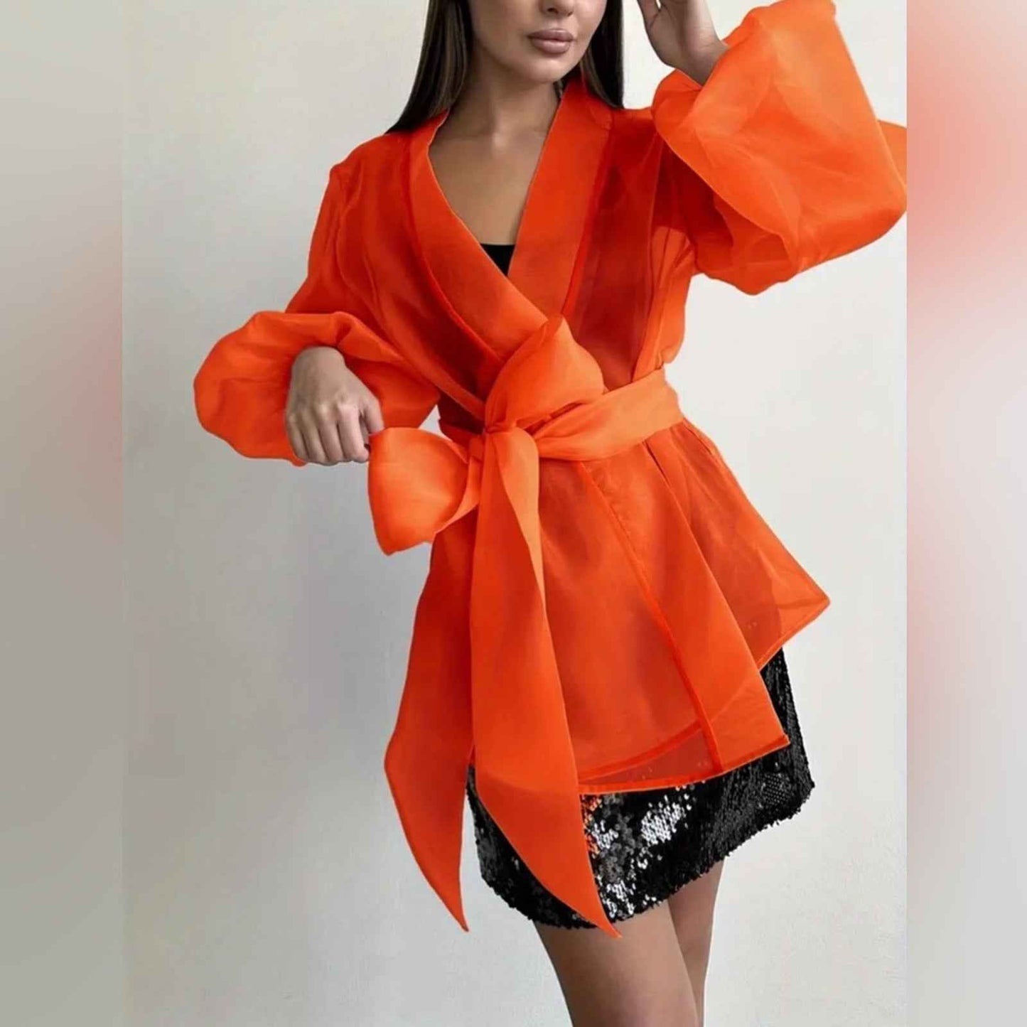 Plus Size Sheer Mesh Kimono Cardigan ORGANZA