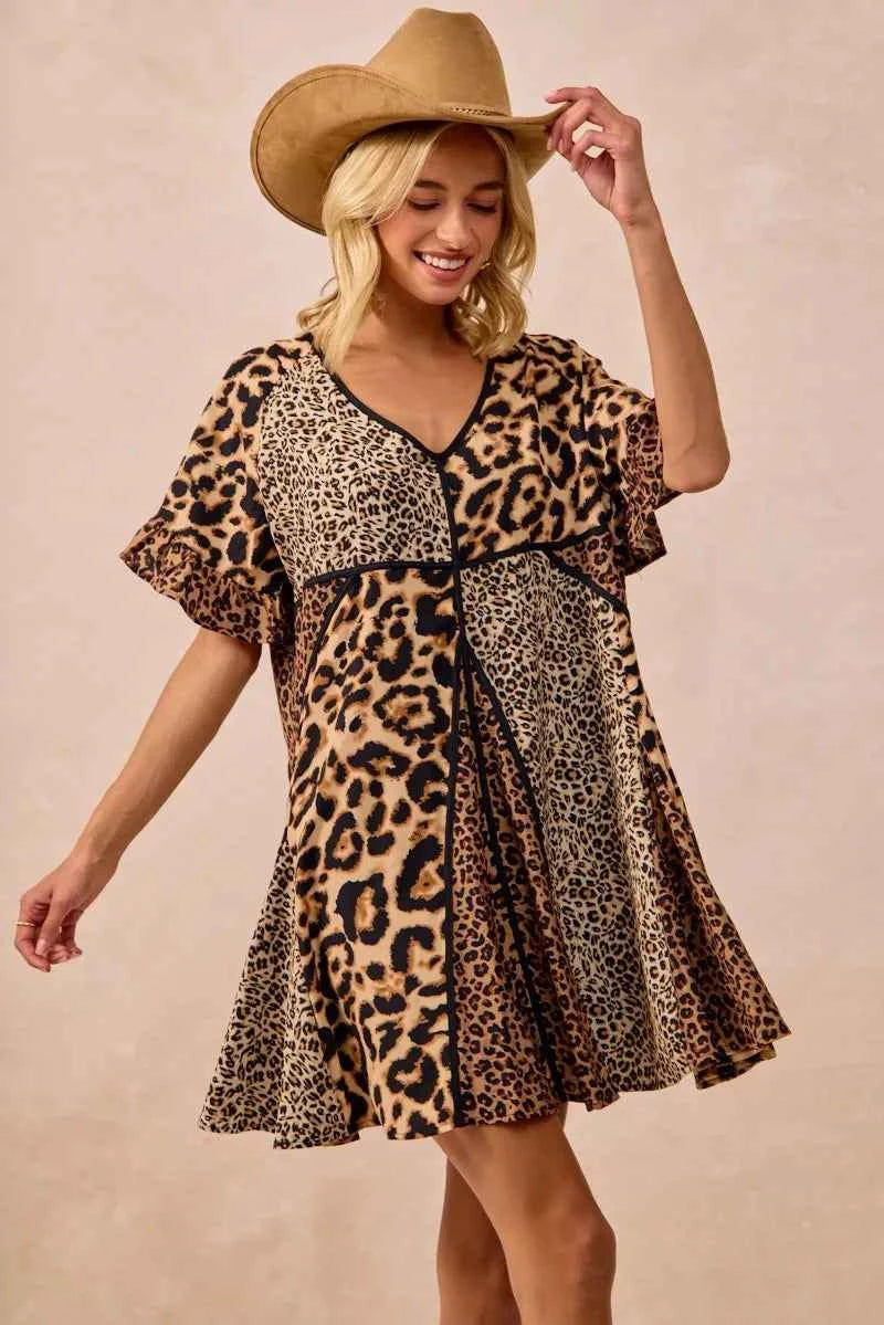 BiBi Leopard Prints Mix and Match Short Sleeves Dress