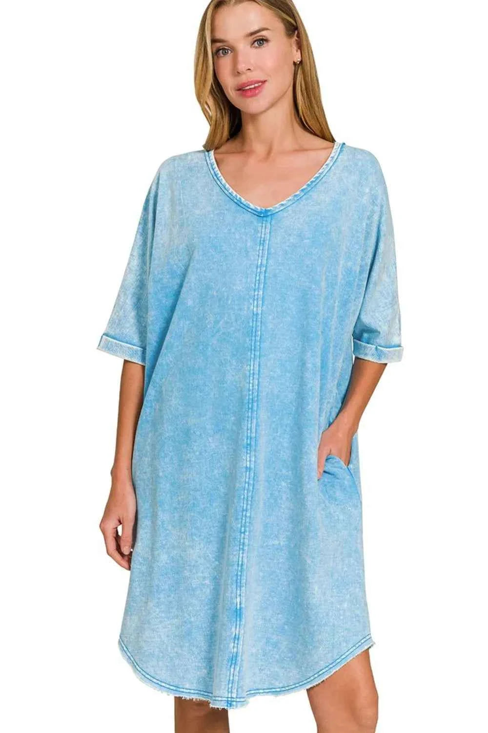 Zenana Acid-washed French Terry Tee Shirts Dress
