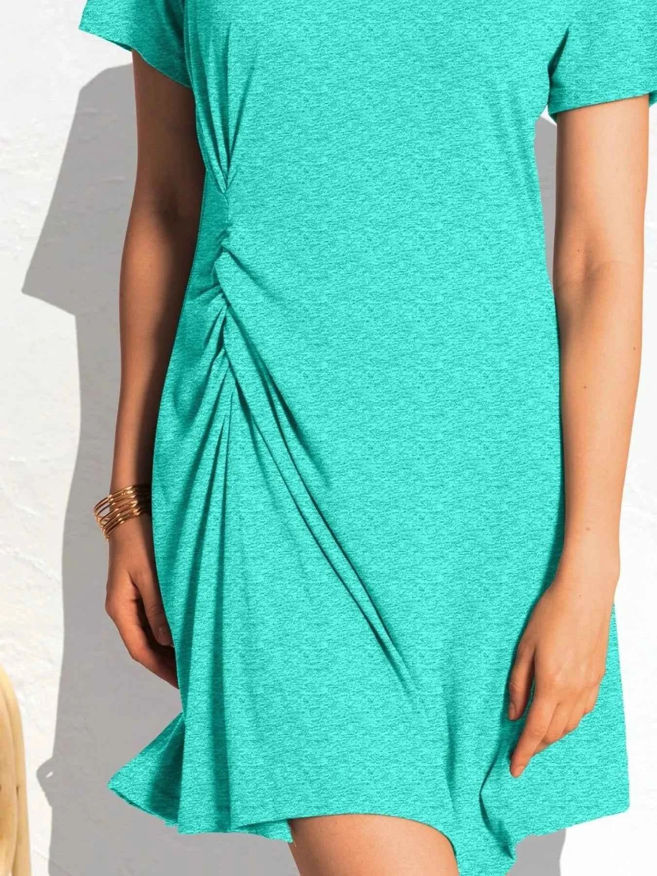 Ruched Short Sleeve Mini Tee Dress